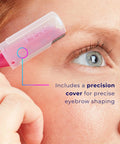 Close-up of Hydro Silk Touch Up Dermaplane Razor With Precision Cover used for eyebrow shaping, highlighting the precision tip.