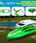 Diagram of Velocity Green Fast RC Boat For Pools And Lakes High Speed Remote Control Boat For Grownups And Kiddos details and features