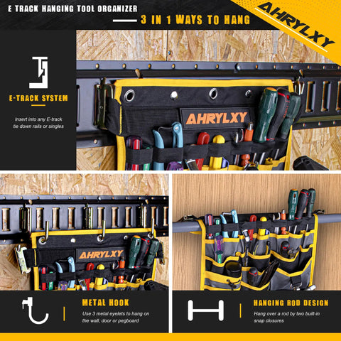 Wall Mounted Tool Organizer With Multiple Pockets For Track Rail Systems Heavy Duty Hanging Tool Holder For Trailers Trucks Vans And Warehouses Durable Steel Construction Keeps Tools Neatly Accessible In Any Job Site, E-track wall mount