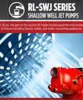 RL-SWJ Series Shallow Well Jet Pump, Half Horsepower, Cast Iron, 12.6 GPM, Dual Voltage, Red Pump Graphic