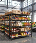 Five Tier Heavy Duty Wire Shelving Unit For Warehouse And Supermarket Built To Last 71 Inch Tall With Extra Shelf 25 Percent More Storage Sturdy Steel Construction Adjustable Shelves For Bulk Stock And Easy Organization in black wire steel, used in a supermarket