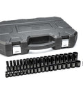 39 Piece 1/2 Inch Drive 6 Point Impact Socket Set Standard And Deep Metric With Off Corner Loading Black Oxide Finish Case