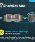 Max Half Inch Push To Connect Brass Plumbing Coupling Pack Of 4 For PEX Copper CPVC PE RT HDPE SDR9 Fittings No Solder Or Glue