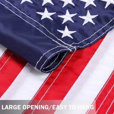 Close-up of Two Pack American Flag Garden Flags Embroidered 12 By 18 Inches Deluxe Stars And Stripes USA Garden Flags showing stars and stripes detail.