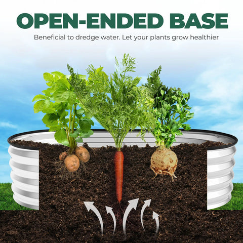 Galvanized Raised Garden Bed Kit 4x2x1ft Outdoor Planter Box with open-ended base showing root vegetables