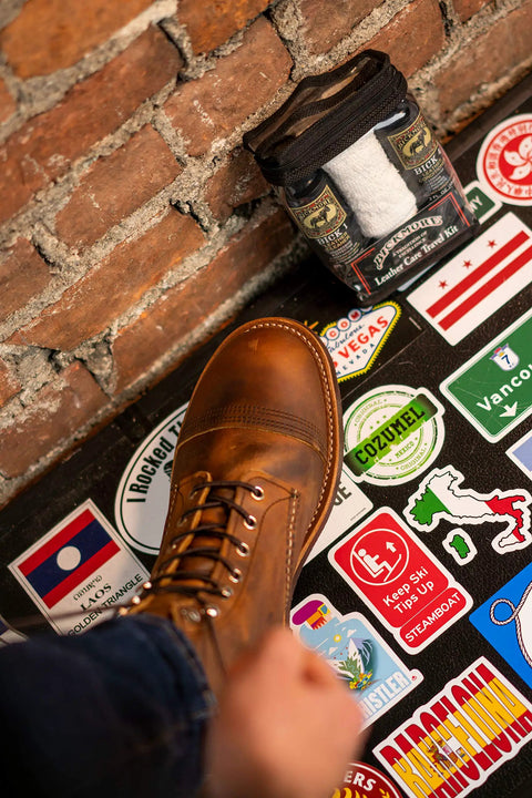 Leather Shoe And Boot Travel Care Kit With Aggressive Cleaner And Conditioning For On The Go Shine Includes 2 Oz Cleaner