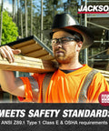 Worker wearing Cowboy Style Nonvented Full Brim Hard Hat With 4 Point Ratchet Suspension ANSI Z89.1 Type 1 Class E OSHA Compliant Safety Helmet