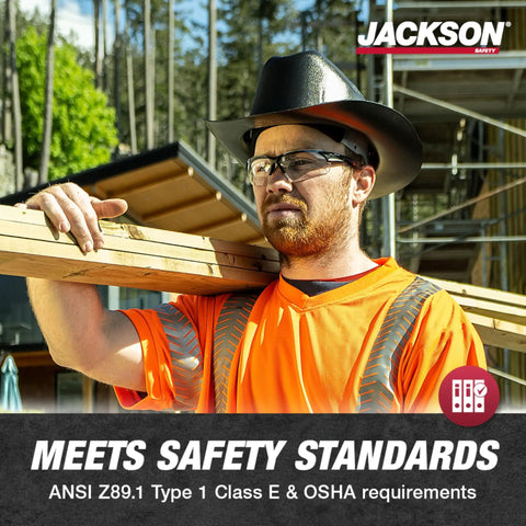 Worker wearing Cowboy Style Nonvented Full Brim Hard Hat With 4 Point Ratchet Suspension ANSI Z89.1 Type 1 Class E OSHA Compliant Safety Helmet