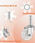 Bulletproof Two Inch Swivel Caster Wheels With No Sweat Mounting Sockets Crystal Clear Smooth Ride showing swivel stem and wheel design.