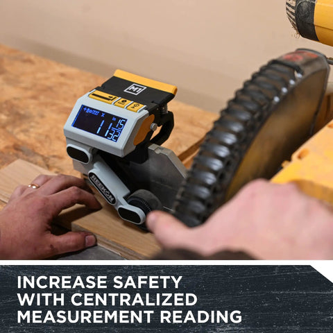 Caliber Measuring Tool For Miter Saws Pro Grade Time Saver That Eliminates Measuring And Marking Materials attached to saw