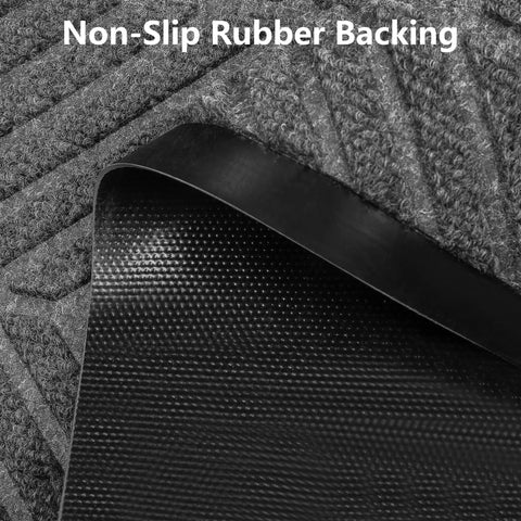 Close-up of Heavy Duty Door Mat 3Ft By 6Ft Striped Brush Entrance Rug With Rubber Backing, Stain Resistant, all weather, non-slip backing.