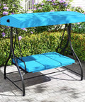 Three Seat Outdoor Porch Swing 2 In 1 Swing Glider With Adjustable Canopy Weatherproof Fabric Removable Cushions Foot Pads Curved Handrails Outdoor Swing For Patio Garden Balcony Backyard Turquoise in a garden setting