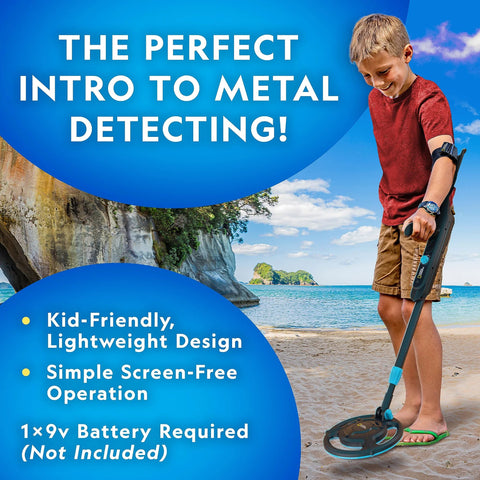 National Geographic Starter Metal Detector Kit for Kids with 7.4-inch waterproof coil and trowel