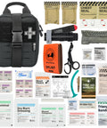 Rhino Rescue IFAK trauma kit in a black MOLLE pouch with CAT tourniquet and assorted first-aid supplies.