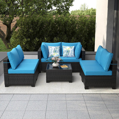 Chill 7 Piece Outdoor Patio Sectional Wicker Set With Waterproof Cushions, Garden Porch Backyard Conversation Couch