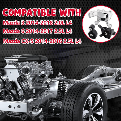 Beefed Up Engine And Transmission Mount Kit For Mazda 3 2014 2015 2016 2017 2018 2.0L And 2.5L Models Plus CX 5 2.5L