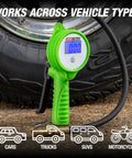 Pro Grade Digital Tire Inflator With Gauge And LCD Display, 0 To 175 PSI, 21 Inch Hose, Clip On Chuck near vehicle tire