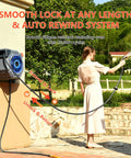 Person using Retractable Garden Hose Reel With 100 Foot Heavy Duty Wall Mount 1/2 Inch Hose, Metal Bracket, in garden
