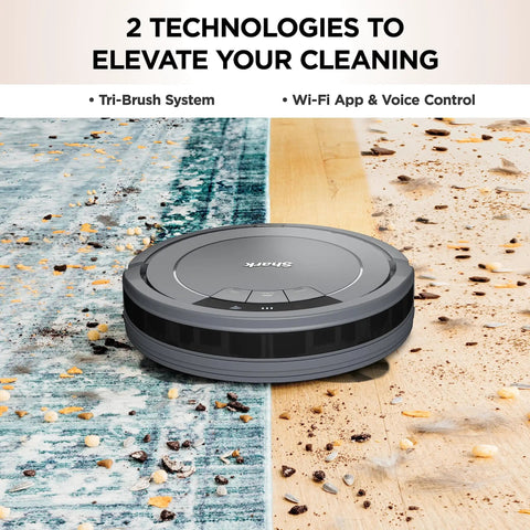 Ion Robot Vacuum with Tri-Brush System and WiFi Connectivity, 120 Minute Runtime, Works with Alexa, cleaning carpet and floor, grey