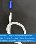 Leg bag extension tubing, white silicone, 18-inch length, conical connector, close-up view