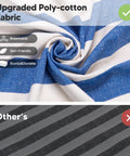 Close-up of blue and white striped poly-cotton fabric used in Big Outdoor Double Hammock With Stand For Two People, Durable and breathable.