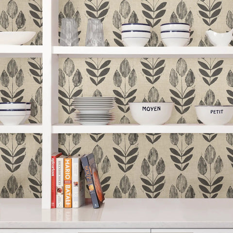 Folk Tulip Peel And Stick Wallpaper Neutral Textured Removable For DIY Room Makeover On Smooth Walls Repositionable And Easy To Install No Residue When Removed 20.5 In By 18 Ft