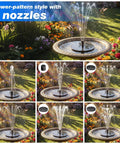Sun Powered Garden Pond Fountain Pump With Six Nozzles, No Batteries Needed, Easy Setup for bird bath or outdoor decor