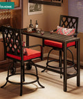 55 Inch Outdoor Bar Table Bar Height Rectangle Narrow Design For Balcony Patio Garden Yard Poolside Black Sturdy Frame With Crossbar Legs Supports Up To 330 Lbs And Ample Legroom in home setup with red cushions