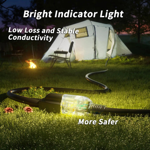 200 Ft Outdoor Extension Cord Weatherproof SJTW 16 Gauge 10A 1250W Heavy Duty Flexible 3 Prong Electric Cord For Lawn Office Minus 58 F Cold Weather Rated Flame Retardant ETL Listed with bright indicator light in a garden setting