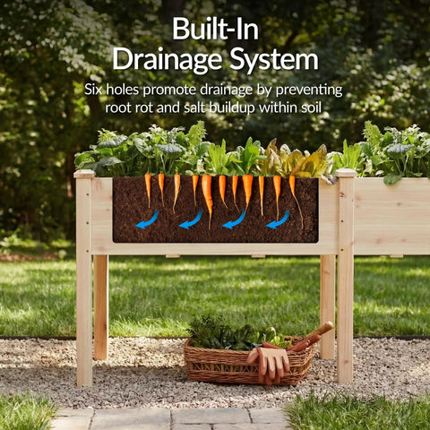 Raised Wood Garden Bed With Elevated Planter Stand, 72 By 24 By 30 Inches, Divider Panel, Six Leg Support, 300 Lb Capacity