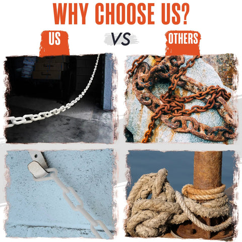 Lightweight Plastic Chain For Crowd Control And Event Setup 124 Feet Of 2 Inch Links UV Protected White Barrier Chain comparison