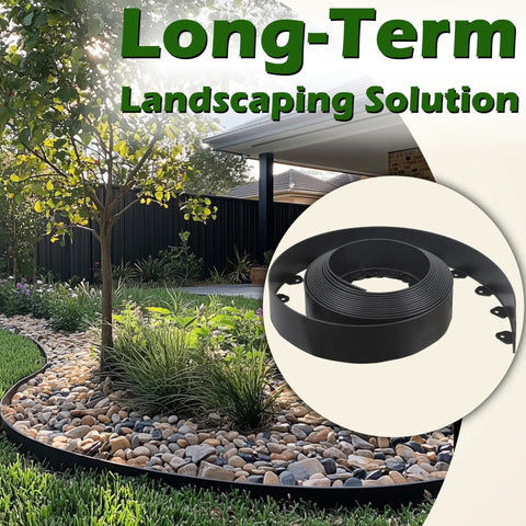 Plastic Landscape Edging Kit for Flower Beds and Pathways, 40 Foot Long and 3 Inch Tall, Easy No Dig Garden Border That Keeps Pebbles and Mulch In Place, Includes 40 Spikes displayed with garden scene