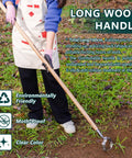 Person using Heavy Duty Garden Weeder Hoe With Wooden Long Handle And Stainless Steel Hula Loop For Easy Weeding And Planting