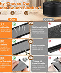 Adjustable Under Couch Blocker For Pets Smooth Sliding Barrier To Catch Rolling Toys Remotes Keeps Floors Clutter Free Breathable Fabric Design shown with comparison features.