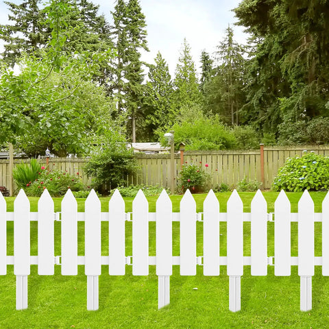 White Plastic Garden Fence Kit With 22 Pieces Easy Install Picket Fence Edgings for Lawn Flower Beds Plant Borders Decorative Yard Perimeter