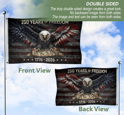Two Sided 3 By 5 Ft American Flag For 250th Anniversary, Printed On Both Sides, Durable Polyester Eagle Banner, Front and Back Views