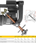 3 Axis Fixture Vise With Quick Acting Screws And Swing Away Arm For Lock In Place, 4.75 Inch Miter Joint, 3.92 Inch T Clearance