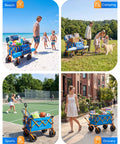 Foldable Beach Wagon With Balloon Wheels For Soft Sand Heavy Duty Collapsible Cart carrying gear on beach, park, court, and street