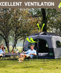 Roomy Six Person Camping Tent With Heavy Duty Blackout Layer Blocks Bright Morning Sun And Keeps Things Cool For Your Crew Includes Full Rainfly For Smooth Weekend Getaways, showing excellent ventilation and outdoor setup.
