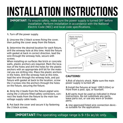Installation instructions for Low Voltage LED Step Lights 4W 12V Surface Mount With Horizontal Louvered Faceplate