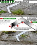 L Shaped Double Sided Beech Handle Stainless Steel Crevice Weeder Manual Weeding Tool for Tight Gaps in action on patio stones