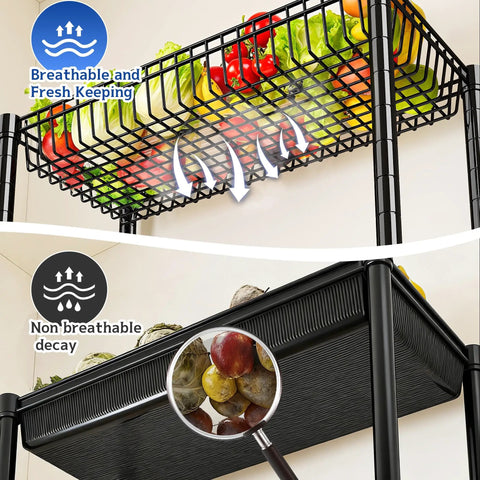 Ultra Sturdy 7 Tier Wire Shelving Unit With Basket Shelf And Wheels For Pantry Kitchen Or Office Storage Adjustable Shelves Waterproof And Rust Proof Metal Four Side Hooks For Ladles Towels And More 72 Inch Tall, wire basket shelf for produce
