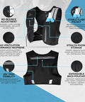 Lightweight Hydration Running Vest For Men And Women With 9 Pockets, features neoprene, chest straps, and 500ml soft flask holder.