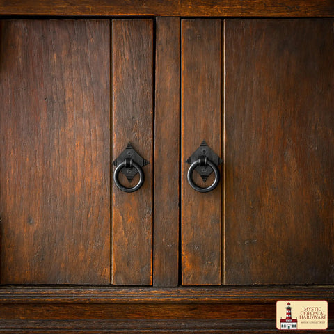Cabinet with Mystic Colonial Cast Iron Ring Pull Handles With Screw Blackened Hammered Finish Antique Cabinet Hardware