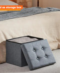 Open Storage Ottoman Footrest Stool With Hidden Storage, Foldable Footstool Bench For Living Room, 17 X 13 X 13 Inches, Gray Upholstery