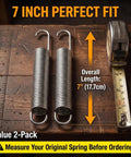 Built Tough Two Pack Heavy Gauge Steel Tension Springs Designed For Exact Seven Inch Hook To Hook Recliner Mechanism with measuring tape
