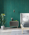 Teal Green Grasscloth Peel And Stick Wallpaper For Walls Self Adhesive Textured Linen Vinyl Covering Waterproof Faux Grasscloth For Home Decor Makes A Boss Wave In Your Space Large 30 By 236 Inches in modern bedroom design with bed and plant.