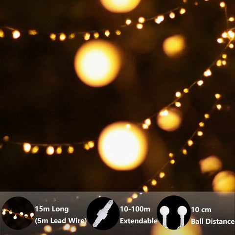 Warm White LED Globe String Lights For Indoor Decor Create Cozy Vibes With Tiny Glass Orbs; 15m long, extendable