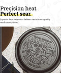 All American Cast Iron Skillet 10.25 Inch Pre Seasoned Frying Pan With Teardrop Handle 250th Anniversary Logo close-up