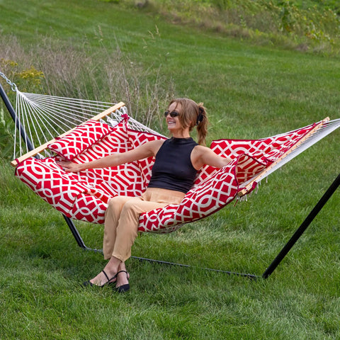 Rope Hammock With Stand For Outside Kick Back Backyard Vibe Heavy Duty Freestanding Outdoor Hammock Set With Quilted Pad And Pillow